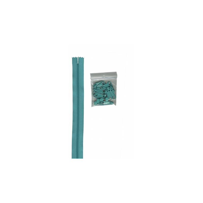 4 yards of 16mm zipper chain and 16 Extra-Large Coordinated Pulls Turquoise
