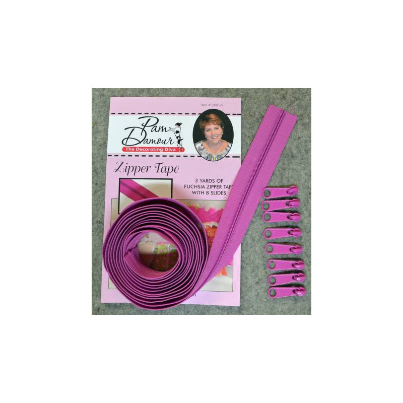 3 yards of Reversible Coil Zipper Tape with 8 Slides Fuchsia