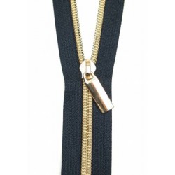 Navy Nylon Gold Coil Zippers: 3 Yards with 9 Pulls